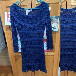 Royal blue Max studio size S bodycon lace ruffle minidress, longsleeve cocktail